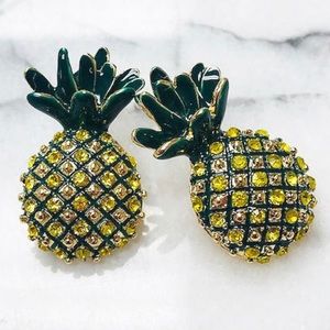 Pineapple Crystal & Enamel Earrings, NWT